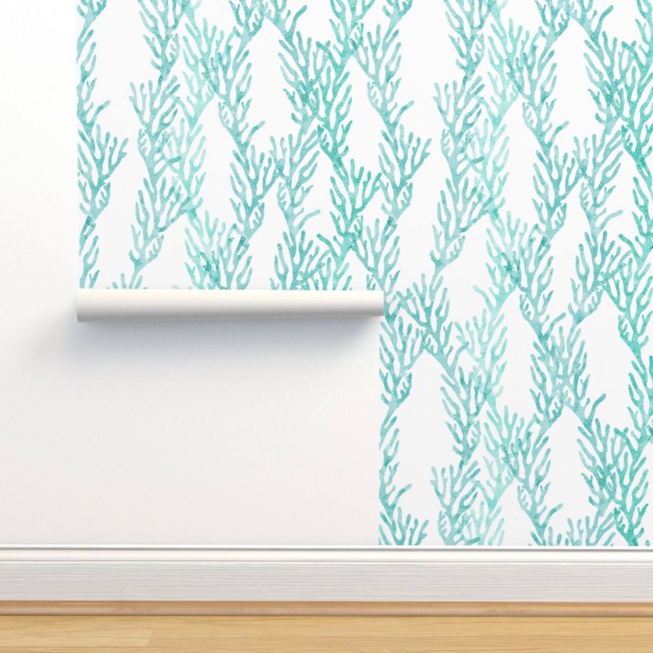 Coral Ocean Teal Aqua Trendy Mermaid Nursery Little Arrow Custom Removable Wallpaper by Spoonflower Peel & Stick Wallpaper 2FT Wide